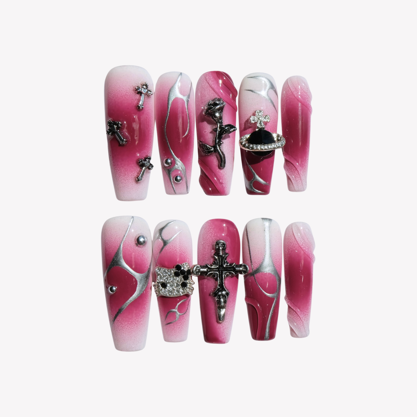 Pink Gradient Silver Cross